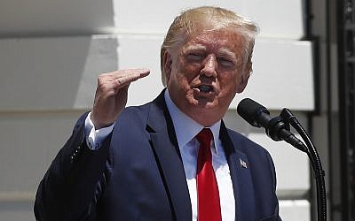 US President Donald Trump speaks during a Made in America showcase event on the South Lawn of the White House, July 15, 2019, in Washington. (AP Photo/Alex Brandon)