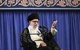 Supreme Leader Ayatollah Ali Khamenei speaks in a meeting with a group of clerics, in Tehran, Iran, July 16, 2019. (Office of the Iranian Supreme Leader via AP)