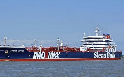 The British-flagged oil tanker Stena Impero at an unknown location on May 5, 2019 (Basil M. Karatzas, Karatzas Images via AP)