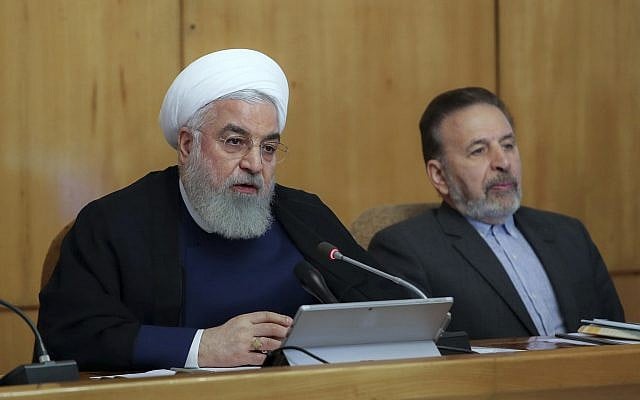 In this photo released by the office of the Iranian Presidency, President Hassan Rouhani speaks in a cabinet meeting in Tehran, Iran, July 24, 2019. (Iranian Presidency Office via AP) In this photo released by the office of the Iranian Presidency, President Hassan Rouhani speaks in a cabinet meeting in Tehran, Iran, July 24, 2019. (Iranian Presidency Office via AP)
