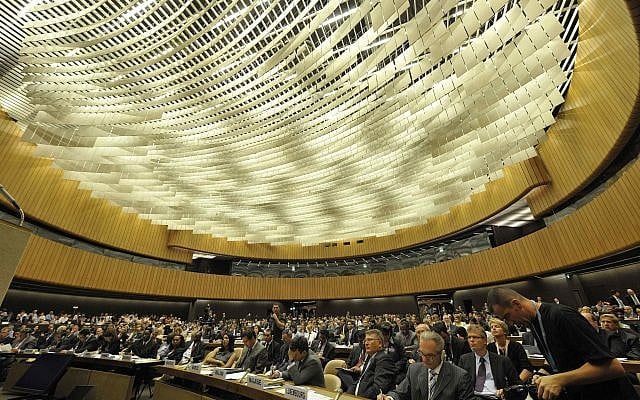 Illustrative: A general view of the delegates during the opening session of the Economic and Social Council High Level Segment (UN ECOSOC), in Geneva, Switzerland, July 6, 2009. (AP Photo/Keystone, Sandro Campardo) Illustrative: A general view of the delegates during the opening session of the Economic and Social Council High Level Segment (UN ECOSOC), in Geneva, Switzerland, July 6, 2009. (AP Photo/Keystone, Sandro Campardo)