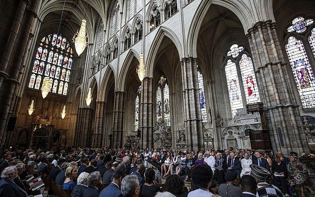 Illustrative: A large congregation attend a service at Westminster Abbey in London, Wednesday July 18, 2018. (Jack Taylor/PA via AP) Illustrative: A large congregation attend a service at Westminster Abbey in London, Wednesday July 18, 2018. (Jack Taylor/PA via AP)