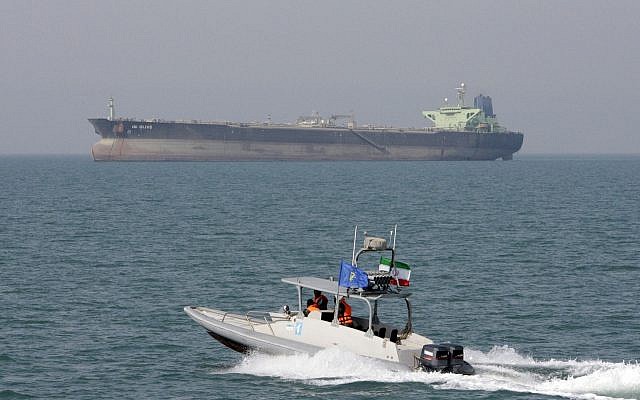 Illustrative: An Iranian Revolutionary Guard speedboat moves in the Persian Gulf with an oil tanker in the background. (AP Photo/Vahid Salemi) Illustrative: An Iranian Revolutionary Guard speedboat moves in the Persian Gulf with an oil tanker in the background. (AP Photo/Vahid Salemi)