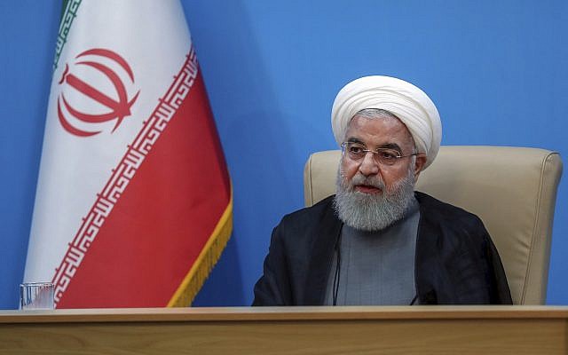 President Hassan Rouhani attends a meeting with the Health Ministry officials, in Tehran, Iran, June 25, 2019. (Official website of the Iranian Presidency Office via AP) President Hassan Rouhani attends a meeting with the Health Ministry officials, in Tehran, Iran, June 25, 2019. (Official website of the Iranian Presidency Office via AP)