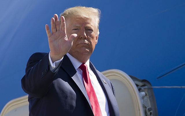 US President Donald Trump waves as he boards Air Force One as he departs July 12, 2019, at Andrews Air Force Base, Maryland (AP Photo/Alex Brandon) US President Donald Trump waves as he boards Air Force One as he departs July 12, 2019, at Andrews Air Force Base, Maryland (AP Photo/Alex Brandon)