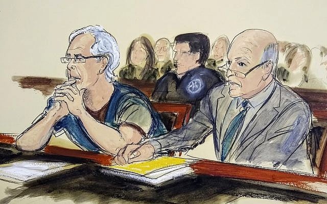 In this courtroom artist's sketch, defendant Jeffrey Epstein, left, and his attorney Martin Weinberg listen during a bail hearing in federal court, July 15, 2019 in New York. (Elizabeth Williams via AP) In this courtroom artist's sketch, defendant Jeffrey Epstein, left, and his attorney Martin Weinberg listen during a bail hearing in federal court, July 15, 2019 in New York. (Elizabeth Williams via AP)