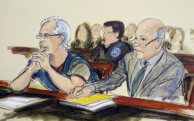 In this courtroom artist's sketch, defendant Jeffrey Epstein, left, and his attorney Martin Weinberg listen during a bail hearing in federal court, in New York, July 15, 2019. (Elizabeth Williams via AP) In this courtroom artist's sketch, defendant Jeffrey Epstein, left, and his attorney Martin Weinberg listen during a bail hearing in federal court, in New York, July 15, 2019. (Elizabeth Williams via AP)