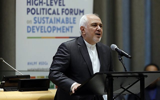 Iran's Foreign Minister Javad Zarif addresses the High Level Political Forum on Sustainable Development, at United Nations headquarters, in New York, July 17, 2019. (Richard Drew/AP) Iran's Foreign Minister Javad Zarif addresses the High Level Political Forum on Sustainable Development, at United Nations headquarters, in New York, July 17, 2019. (Richard Drew/AP)