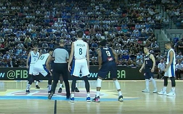 Screen capture from video of Israel's semi-final basketball game against France in the under-20  FIBA European Championships in Tel Aviv, July 20, 2019. (YouTube)