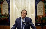 Illustrative: Head of the Jewish Agency Isaac Herzog attends a memorial service for the victims who were killed in shooting attack at Pittsburgh at a synagogue in Jerusalem, on October 29, 2018. (Aharon Krohn/Flash90)