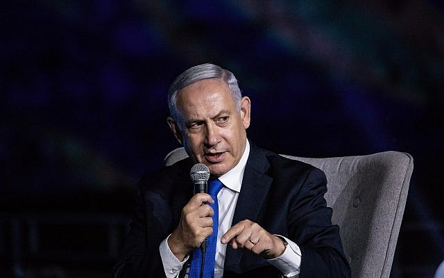 Prime Minister Benjamin Netanyahu speaks at a conference hosted by the Israel Hayom newspaper in Jerusalem's Old City on June 27, 2019. (Aharon Krohn/Flash90) Prime Minister Benjamin Netanyahu speaks at a conference hosted by the Israel Hayom newspaper in Jerusalem's Old City on June 27, 2019. (Aharon Krohn/Flash90)