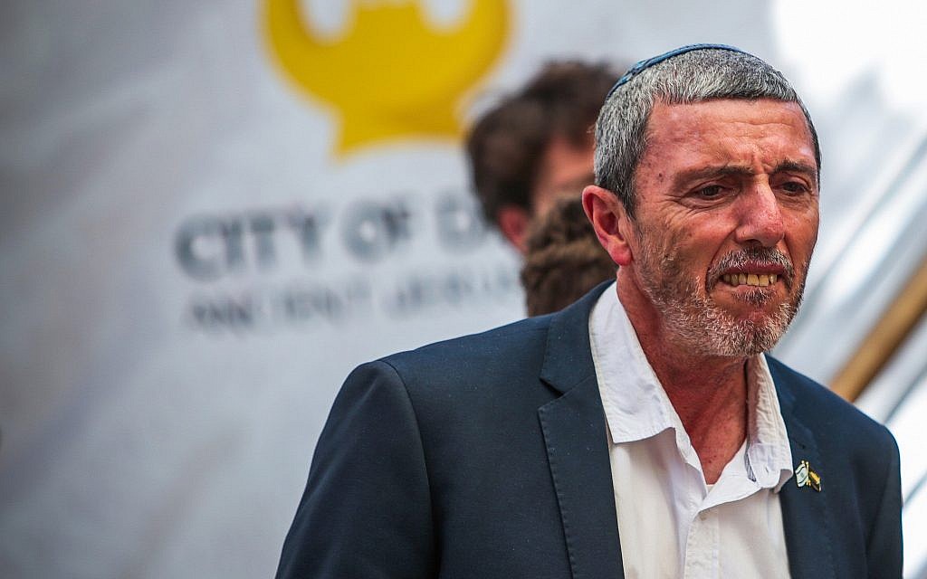 Education Minister Rafi Peretz attends the opening of an ancient road at the City of David archaeological site in the East Jerusalem neighborhood of Silwan, June 30, 2019. (Flash90) Education Minister Rafi Peretz attends the opening of an ancient road at the City of David archaeological site in the East Jerusalem neighborhood of Silwan, June 30, 2019. (Flash90)