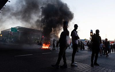 Ethiopian Israelis protest following the shooting death of 19-year-old Ethiopian, Solomon Tekah, in Kiryat Haim by an off-duty police officer, outside Kiryat Ata, July 1, 2019. (Meir Vaknin/Flash90)