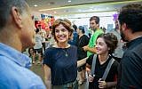 Meretz MK Tamar Zandberg arrives to cast her vote in party primaries at a polling station in Tel Aviv on July 11, 2019. (Flash90)