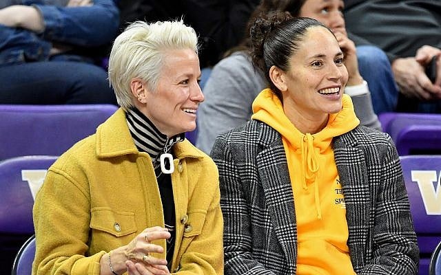Megan Rapinoe, left, and Sue Bird have been dating since 2016. (Alika Jenner/Getty Images via JTA) Megan Rapinoe, left, and Sue Bird have been dating since 2016. (Alika Jenner/Getty Images via JTA)