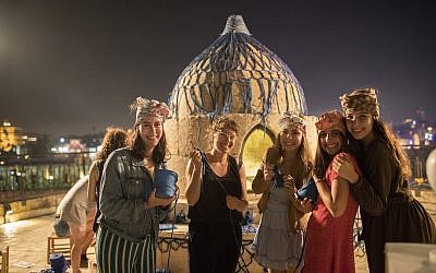 Crocheting a cover for a Mamluk dome at the Tower of David Museum in Jerusalem as part of 'Overall,' a three-day fashion event in July 2019 (Courtesy Ricky Rachman)