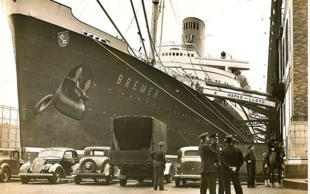The German luxury liner S.S. Bremen at Pier 86 in New York. (Acme Newspictures)