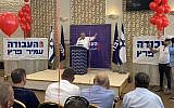 Labor party chief Amir Peretz speaks at an event in Tamra, July 6, 2019. (Courtesy)