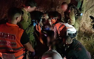First responders at the scene of a car-ramming outside Jerusalem, July 6, 2019. (Hatzalah)