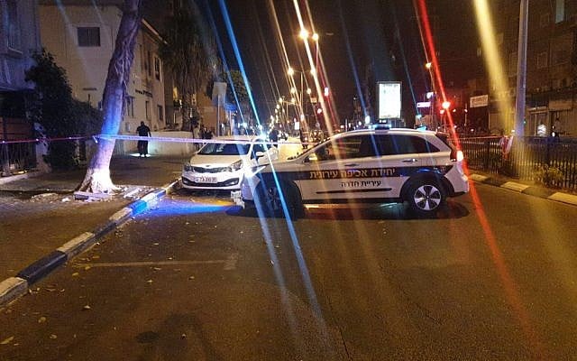 Police respond to a stabbing attempt in Hadera, July 22, 2019. (Police spokesperson) Police respond to a stabbing attempt in Hadera, July 22, 2019. (Police spokesperson)