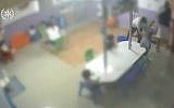A still from a video showing alleged abuse at a daycare center in Rosh Ha'ayin, released by police on July 4, 2019. (screen capture: Israel Police)