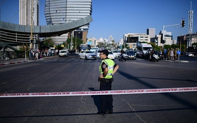 Police block the road during a protest against police violence in Tel Aviv on July 3, 2019, following the fatal shooting of Ethiopian-Israeli man Solomon Tekah by an off-duty officer. (Tomer Neuberg/Flash90) Police block the road during a protest against police violence in Tel Aviv on July 3, 2019, following the fatal shooting of Ethiopian-Israeli man Solomon Tekah by an off-duty officer. (Tomer Neuberg/Flash90)