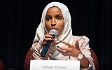 In this photo taken on July 18, 2019, US Representative Ilhan Omar (D-MN) speaks on stage during a town hall meeting at  Sabathani Community in Minneapolis, Minnesota. (Kerem Yucel / AFP)