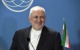 Foreign Minister of Iran Mohammed Javad Zarif reacts during a joint press conference with Foreign Minister of Finland after their meeting at the House of the Estates in Helsinki, Finland on August 19, 2019. Markku Ulander/Lehtikuva/AFP)