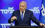 Prime Minister Benjamin Netanyahu at a press conference in Ramat Gan on August 29, 2019. (Jack Guez/AFP)