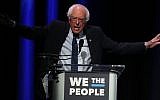 Sen. Bernie Sanders speaks at the “We the People" summit featuring 2020 presidential candidates in Washington, D.C., April 1, 2019. (Mark Wilson/Getty Images via JTA)