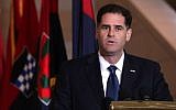 Ron Dermer, Israel's ambassador to the United States, speaks at the annual Days of Remembrance event in Washington, D.C., on April 29, 2019. (Alex Wong/Getty Images via JTA)