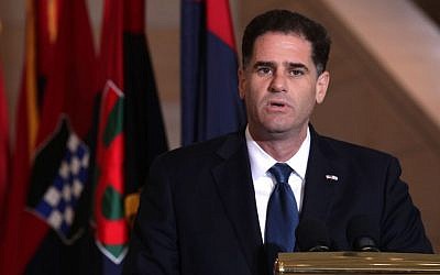 Ron Dermer, Israel's ambassador to the United States, speaks at the annual Days of Remembrance event in Washington, D.C., on April 29, 2019. (Alex Wong/Getty Images via JTA)