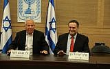 FM Katz, right, speaks at the Knesset Foreign Affairs and Defense Committee, August 6, 2019 (Yitzhak Harari/Knesset)
