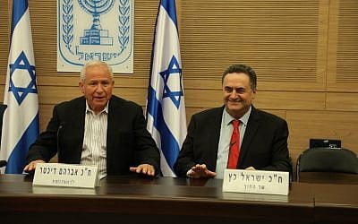 FM Katz, right, speaks at the Knesset Foreign Affairs and Defense Committee, August 6, 2019 (Yitzhak Harari/Knesset) FM Katz, right, speaks at the Knesset Foreign Affairs and Defense Committee, August 6, 2019 (Yitzhak Harari/Knesset)