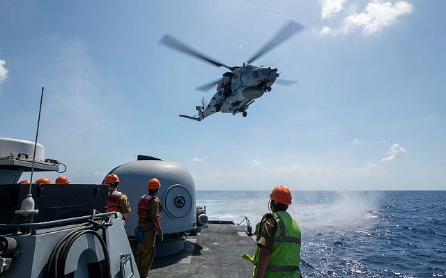 The Israeli Navy trains with foreign navies in response to a simulated massive earthquake striking northern Israel in the 'Mighty Waves 2019' naval exercise in August 2019. (Israel Defense Forces) The Israeli Navy trains with foreign navies in response to a simulated massive earthquake striking northern Israel in the 'Mighty Waves 2019' naval exercise in August 2019. (Israel Defense Forces)