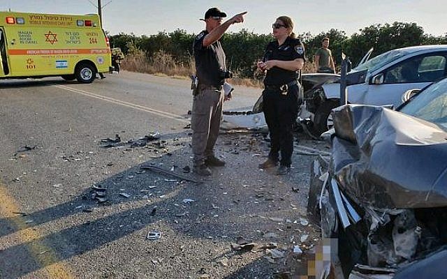 The scene from a car accident outside the town of Zarzir on August 31, 2019. (Magen David Adom) The scene from a car accident outside the town of Zarzir on August 31, 2019. (Magen David Adom)