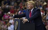 US President Donald Trump speaks at a campaign rally on August 1, 2019, in Cincinnati. (AP Photo/Alex Brandon)