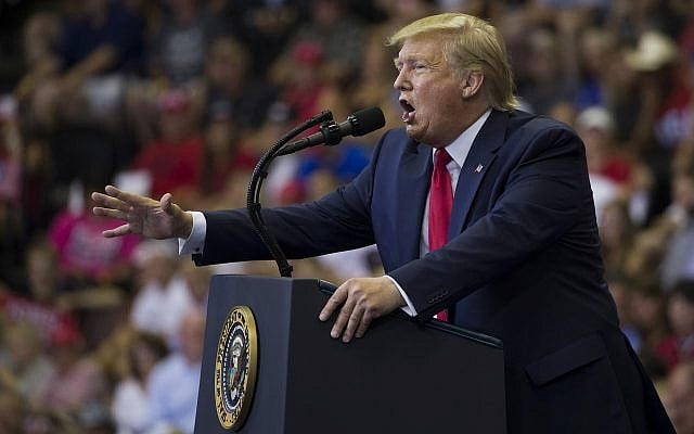 US President Donald Trump speaks at a campaign rally on August 1, 2019, in Cincinnati. (AP Photo/Alex Brandon) US President Donald Trump speaks at a campaign rally on August 1, 2019, in Cincinnati. (AP Photo/Alex Brandon)