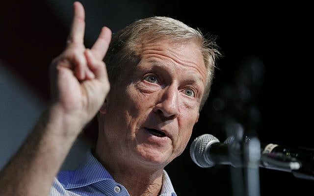 In this Aug. 9, 2019 photo, Democratic presidential candidate and businessman Tom Steyer speaks at the Iowa Democratic Wing Ding at the Surf Ballroom in Clear Lake, Iowa. (AP Photo/John Locher) In this Aug. 9, 2019 photo, Democratic presidential candidate and businessman Tom Steyer speaks at the Iowa Democratic Wing Ding at the Surf Ballroom in Clear Lake, Iowa. (AP Photo/John Locher)