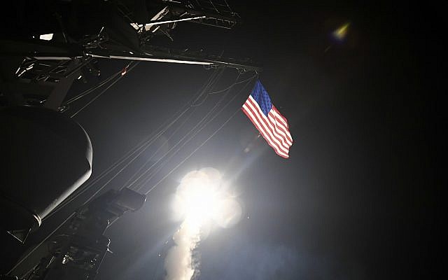 Illustrative: In this image provided by the U.S. Navy, the guided-missile destroyer USS Porter (DDG 78) launches a tomahawk land attack missile in the Mediterranean Sea, April 7, 2017 (Mass Communication Specialist 3rd Class Ford Williams/U.S. Navy via AP) Illustrative: In this image provided by the U.S. Navy, the guided-missile destroyer USS Porter (DDG 78) launches a tomahawk land attack missile in the Mediterranean Sea, April 7, 2017 (Mass Communication Specialist 3rd Class Ford Williams/U.S. Navy via AP)