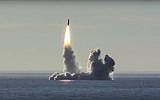 In this photo made from the footage taken from Russian Defense Ministry official web site on Thursday, May 24, 2018, the Russian nuclear submarine Yuri Dolgoruky test-fires the Bulava missiles from the White Sea on Tuesday, May 22, 2018. (AP/Russian Defense Ministry Press Service)