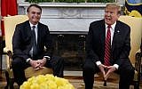 US President Donald Trump speaks during a meeting with then-Brazilian President Jair Bolsonaro in the Oval Office of the White House in Washington, March 19, 2019. (AP Photo/Evan Vucci)