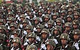 Myanmar military officers march during a parade to mark the 74th Armed Forces Day in Naypyitaw, Myanmar, March 27, 2019. (AP Photo/Aung Shine Oo)