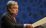 United Nations Secretary General Antonio Guterres, talks to the audience at the opening ceremony of the United Nations climate change summit in Abu Dhabi, United Arab Emirates, June 30, 2019. (AP Photo/Kamran Jebreili)