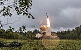 This undated file photo provided September 19, 2017, by Russian Defense Ministry official website shows a Russian Iskander-K missile launched during a military exercise at a training ground at the Luzhsky Range, near St. Petersburg, Russia (Russian Defense Ministry Press Service via AP/File)