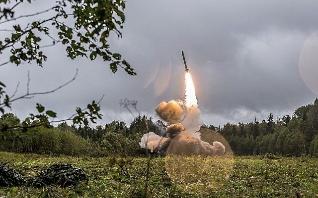 This undated file photo provided September 19, 2017, by Russian Defense Ministry official website shows a Russian Iskander-K missile launched during a military exercise at a training ground at the Luzhsky Range, near St. Petersburg, Russia (Russian Defense Ministry Press Service via AP/File) This undated file photo provided September 19, 2017, by Russian Defense Ministry official website shows a Russian Iskander-K missile launched during a military exercise at a training ground at the Luzhsky Range, near St. Petersburg, Russia (Russian Defense Ministry Press Service via AP/File)