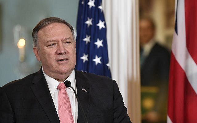 Secretary of State Mike Pompeo speaks during a press availability with Britain's Foreign Secretary Dominic Raab at the State Department in Washington, August 7, 2019. (AP Photo/Susan Walsh) Secretary of State Mike Pompeo speaks during a press availability with Britain's Foreign Secretary Dominic Raab at the State Department in Washington, August 7, 2019. (AP Photo/Susan Walsh)