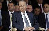 Lebanese President Michel Aoun attends a graduation ceremony marking the 74th Army Day, at a military barracks in Beirut's suburb of Fayadiyeh, Lebanon on August 1, 2019. (AP Photo/Hassan Ammar)