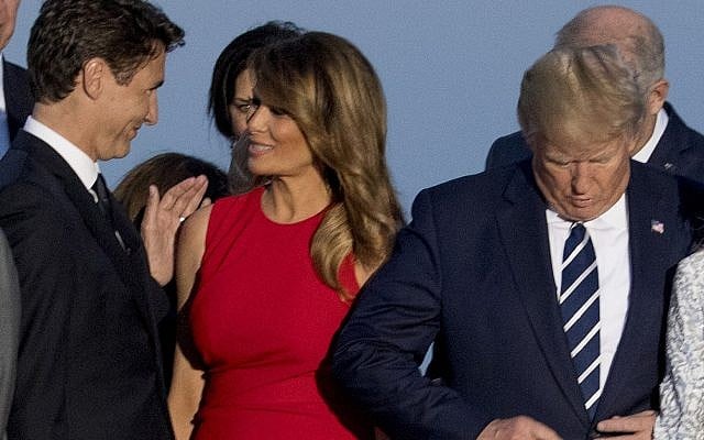 From left, Canadian Prime Minister Justin Trudeau, first lady Melania Trump, and President Donald Trump, arrive for the G-7 family photo at G-7 summit at the Hotel du Palais in Biarritz, France, Sunday, Aug. 25, 2019. (AP/Andrew Harnik) From left, Canadian Prime Minister Justin Trudeau, first lady Melania Trump, and President Donald Trump, arrive for the G-7 family photo at G-7 summit at the Hotel du Palais in Biarritz, France, Sunday, Aug. 25, 2019. (AP/Andrew Harnik)