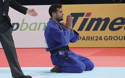 Sagi Muki of Israel reacts after defeating Matthias Casse of Belgium during a men's under-81 kilogram final of the World Judo Championships in Tokyo, August 28, 2019. (AP Photo/Koji Sasahara)